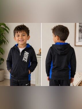 Nike Black and Royal Blue Kids Full-Zip Hooded Sweatshirt
